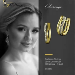 GoldDream Creole Wellen Zirkonia Ohrring 333 Gelbgold Echtschmuck GDO532WY