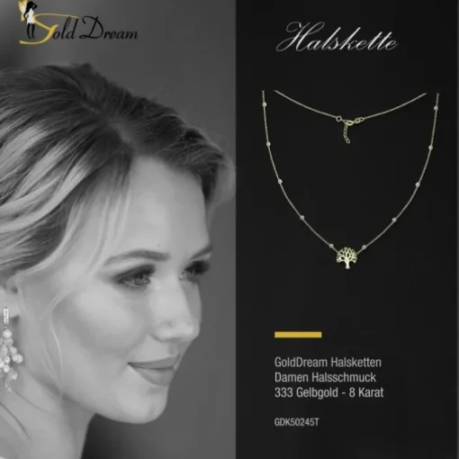 GoldDream Damen Colliers Halskette Lebensbaum 44-46cm Gelbgold 8 Karat GDK50245T