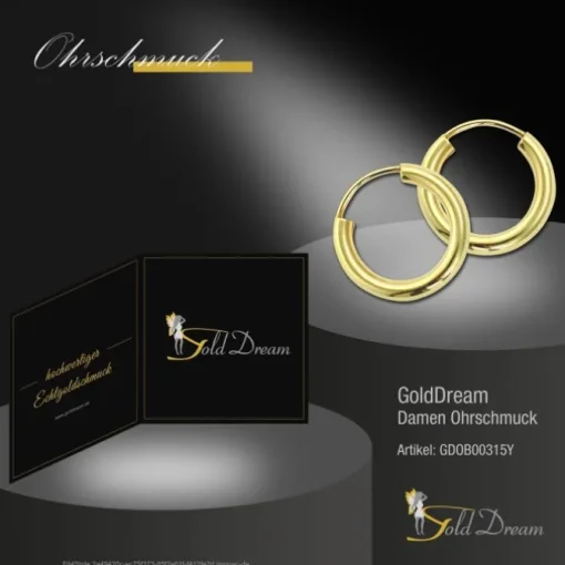 GoldDream Damen Creolen Ohrring 15mm Gelbgold 8 Karat GDOB00315Y