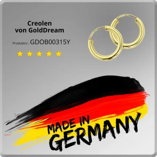 GoldDream Damen Creolen Ohrring 15mm Gelbgold 8 Karat GDOB00315Y