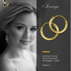 GoldDream Damen Creolen Ohrring 13mm Gelbgold 8 Karat GDOB00013K