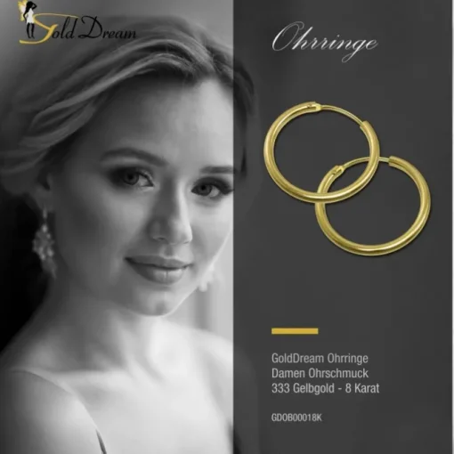 GoldDream Damen Creolen Ohrring 17,5mm Gelbgold 8 Karat GDOB00018K