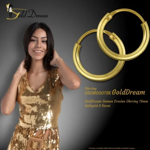 GoldDream Damen Creolen Ohrring 13mm Gelbgold 8 Karat GDOB00013K