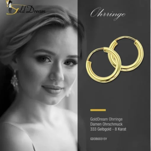 GoldDream Damen Creolen Ohrring 15mm Gelbgold 8 Karat GDOB00315Y