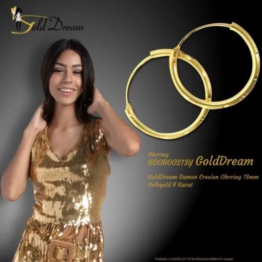 GoldDream Damen Creolen Ohrring 13mm Gelbgold 8 Karat GDOB00213Y
