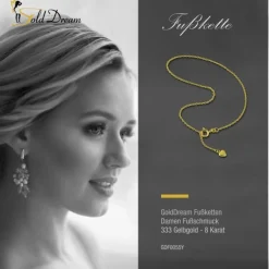 GoldDream Fußkette Herz 333 Gold 25cm Damen 8 Karat Echtschmuck GDF0055Y