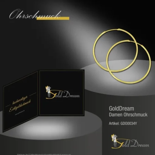 GoldDream Gold Creole 44mm Ohrring 333er Gelbgold Echtschmuck GDO0034Y