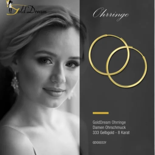 GoldDream Gold Creole 32mm Ohrring 333er Gelbgold Echtschmuck GDO0033Y