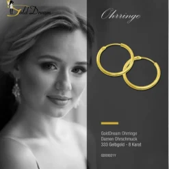 GoldDream Gold Creole 15mm Ohrring 333er Gelbgold Echtschmuck GDO0021Y