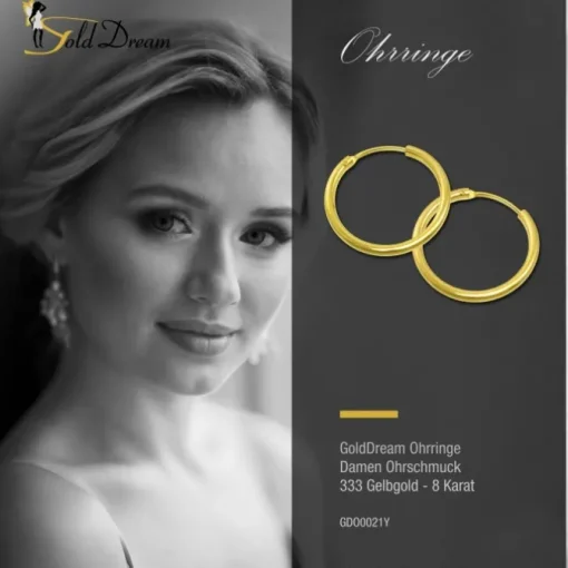 GoldDream Gold Creole 15mm Ohrring 333er Gelbgold Echtschmuck GDO0021Y