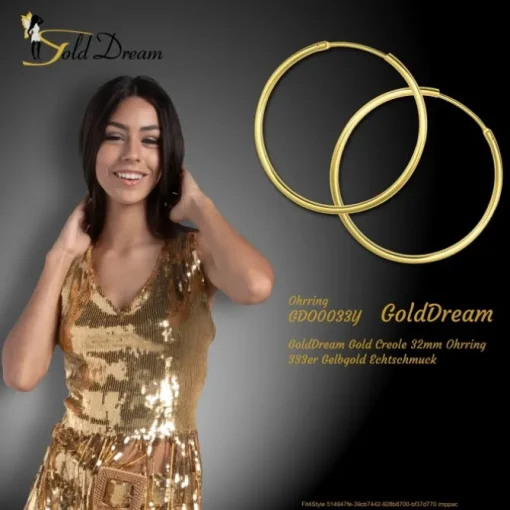 GoldDream Gold Creole 32mm Ohrring 333er Gelbgold Echtschmuck GDO0033Y