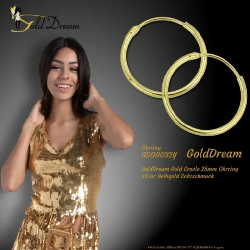 GoldDream Gold Creole 25mm Ohrring 333er Gelbgold Echtschmuck GDO0032Y