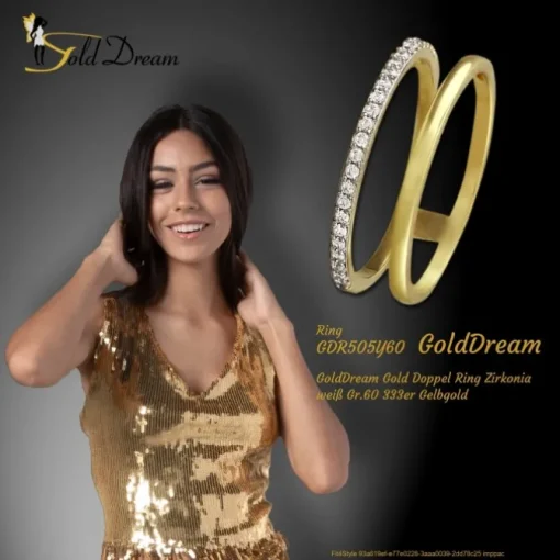 GoldDream Gold Doppel Ring Zirkonia weiß Gr.60 333er Gelbgold GDR505Y60