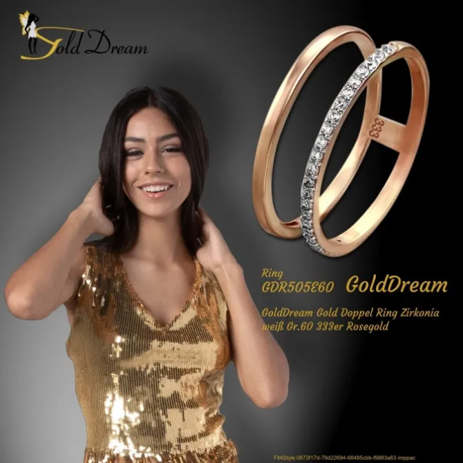 GoldDream Gold Doppel Ring Zirkonia weiß Gr.60 333er Rosegold GDR505E60