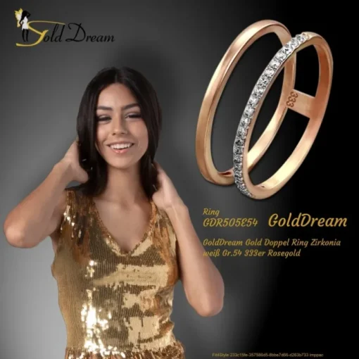 GoldDream Gold Doppel Ring Zirkonia weiß Gr.54 333er Rosegold GDR505E54