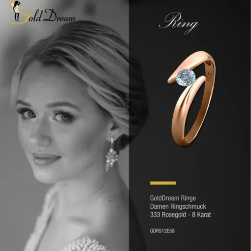 GoldDream Gold Ring Big Zirkonia weiß Gr.58 333er Rosegold GDR512E58