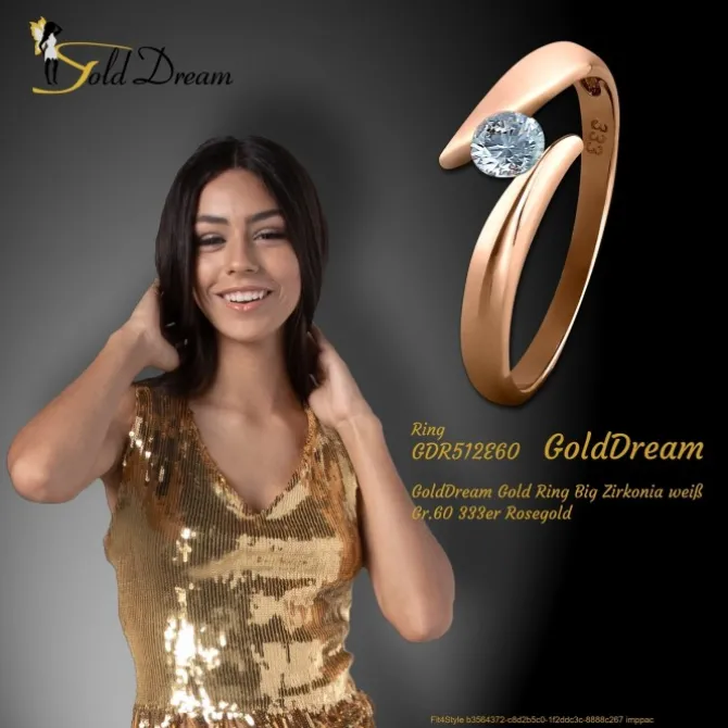 GoldDream Gold Ring Big Zirkonia weiß Gr.60 333er Rosegold GDR512E60