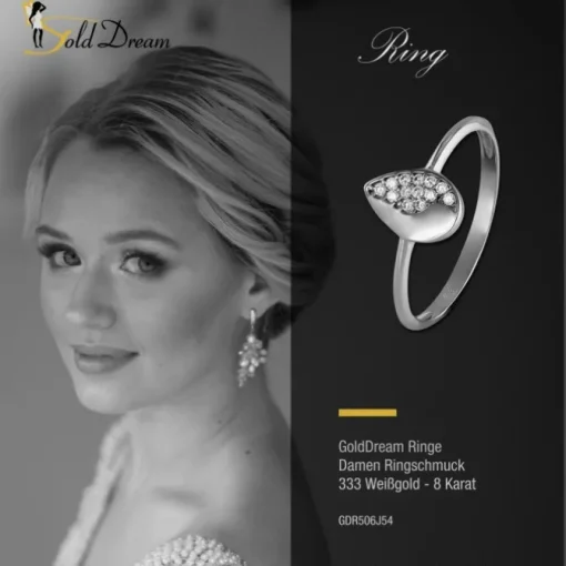 GoldDream Gold Ring Blatt Zirkonia weiß Gr.54 333er Weißgold GDR506J54