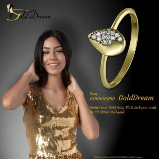 GoldDream Gold Ring Blatt Zirkonia weiß Gr.60 333er Gelbgold GDR506Y60