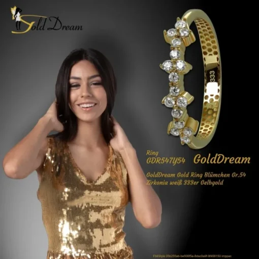 GoldDream Gold Ring Blümchen Gr.54 Zirkonia weiß 333er Gelbgold GDR547Y54