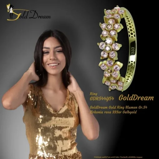 GoldDream Gold Ring Blumen Gr.54 Zirkonia rosa 333er Gelbgold GDR544Y54