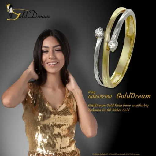 GoldDream Gold Ring Boho zweifarbig Zirkonia Gr.60 333er Gold GDR532T60
