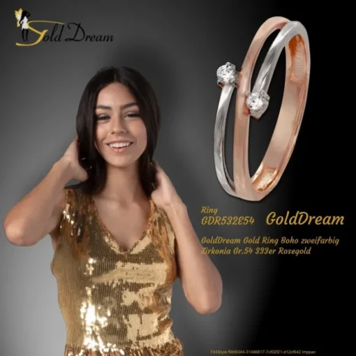 GoldDream Gold Ring Boho zweifarbig Zirkonia Gr.54 333er Rosegold GDR532E54