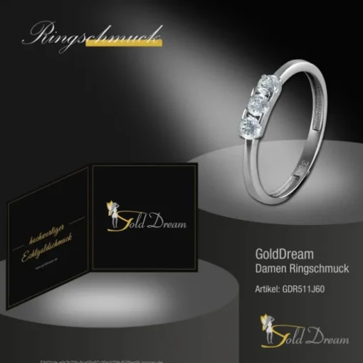 GoldDream Gold Ring 3er Zirkonia weiß Gr.60 333er Weißgold GDR511J60