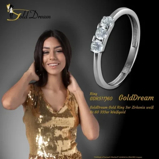 GoldDream Gold Ring 3er Zirkonia weiß Gr.60 333er Weißgold GDR511J60