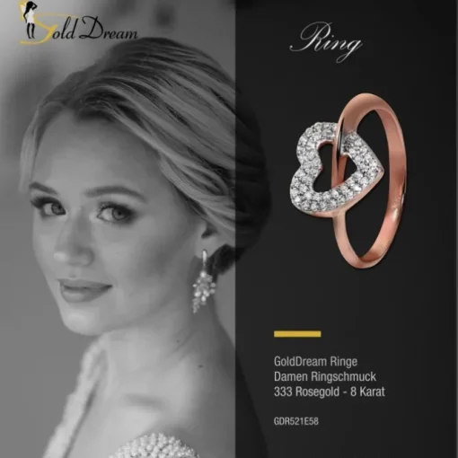 GoldDream Gold Ring Gr.58 Herz Zirkonia 333er Rosegold GDR521E58