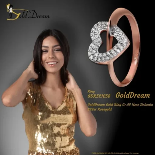 GoldDream Gold Ring Gr.58 Herz Zirkonia 333er Rosegold GDR521E58