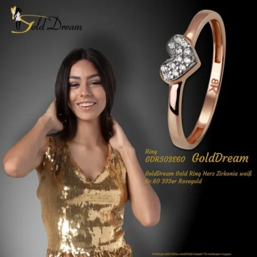 GoldDream Gold Ring Herz Zirkonia weiß Gr.60 333er Rosegold GDR503E60