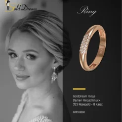 GoldDream Gold Ring 3-reihig Zirkonia Gr.60 333er Rosegold GDR559E60