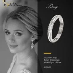 GoldDream Gold Ring 3-reihig Zirkonia Gr.58 333er Weißgold GDR559J58