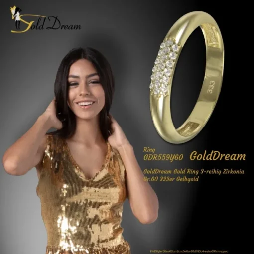 GoldDream Gold Ring 3-reihig Zirkonia Gr.60 333er Gelbgold GDR559Y60