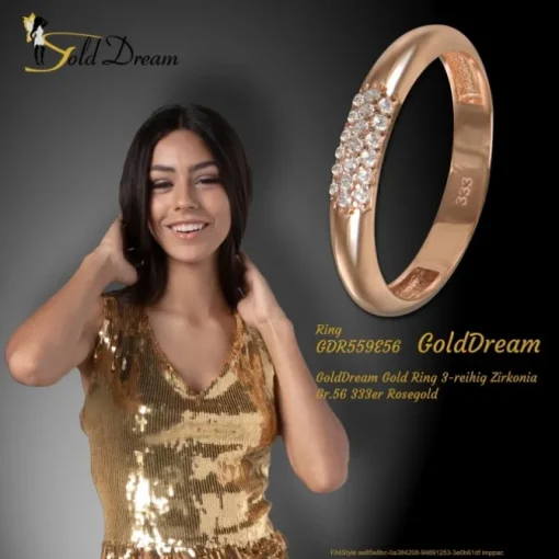 GoldDream Gold Ring 3-reihig Zirkonia Gr.56 333er Rosegold GDR559E56