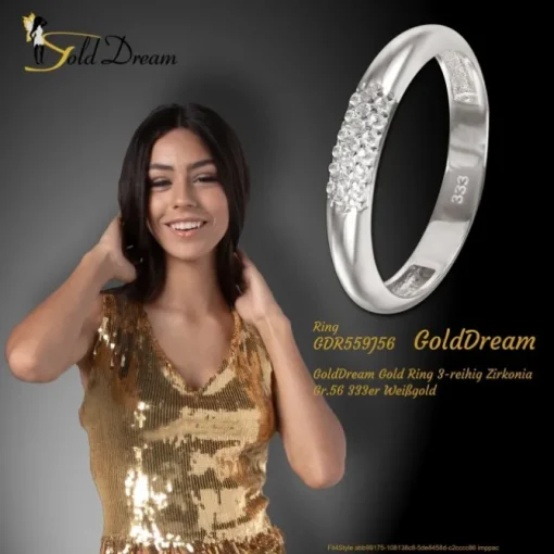 GoldDream Gold Ring 3-reihig Zirkonia Gr.56 333er Weißgold GDR559J56