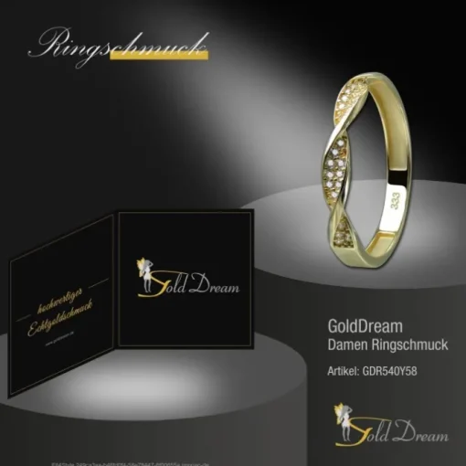 GoldDream Gold Ring Twisted Gr.58 Zirkonia weiß 333er Gelbgold GDR540Y58