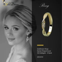 GoldDream Gold Ring Twisted Gr.58 Zirkonia weiß 333er Gelbgold GDR540Y58