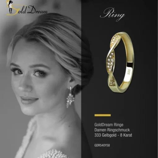 GoldDream Gold Ring Twisted Gr.58 Zirkonia weiß 333er Gelbgold GDR540Y58