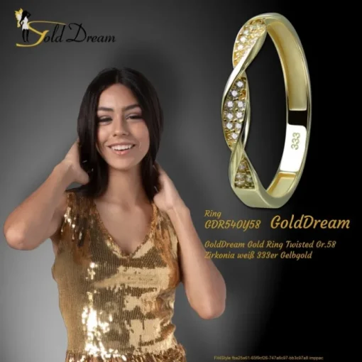 GoldDream Gold Ring Twisted Gr.58 Zirkonia weiß 333er Gelbgold GDR540Y58