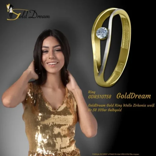 GoldDream Gold Ring Welle Zirkonia weiß Gr.58 333er Gelbgold GDR510T58