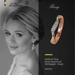 GoldDream Gold Ring Welle Zirkonia weiß Gr.58 333er Rosegold GDR501E58