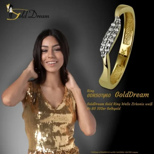GoldDream Gold Ring Welle Zirkonia weiß Gr.60 333er Gelbgold GDR501Y60