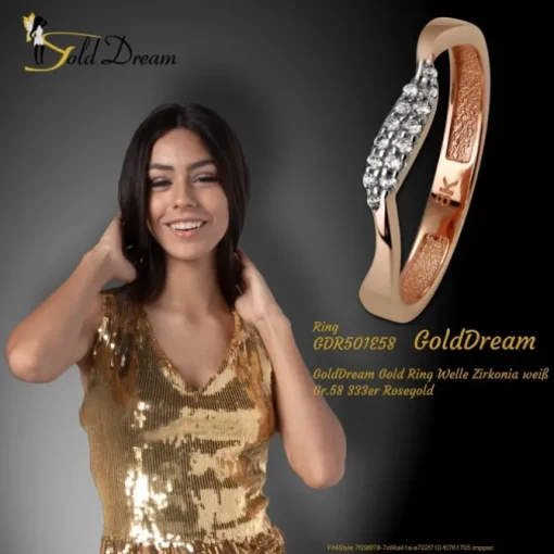 GoldDream Gold Ring Welle Zirkonia weiß Gr.58 333er Rosegold GDR501E58