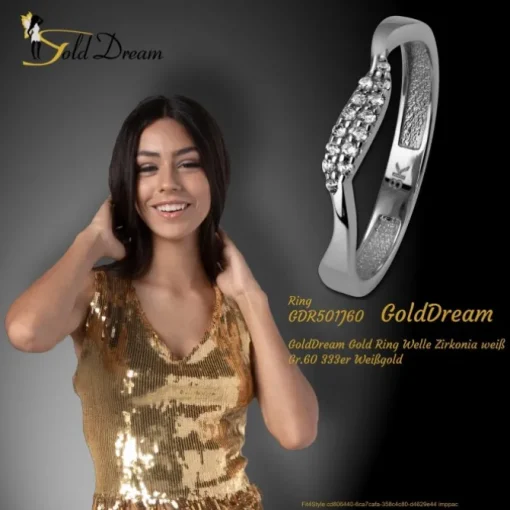 GoldDream Gold Ring Welle Zirkonia weiß Gr.60 333er Weißgold GDR501J60