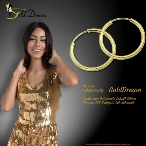 GoldDream Goldcreole Schliff 20mm Ohrring 333 Gelbgold Echtschmuck GDO0042Y