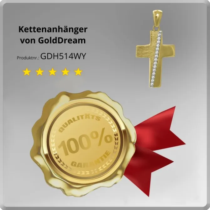 GoldDream Kettenanhänger Kreuz Zirkonia 333 Gold Anhänger Echtschmuck GDH514WY