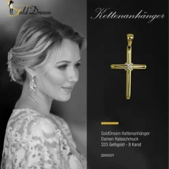 GoldDream Kettenanhänger Kreuz Zirkonia 333 Gold Anhänger Echtschmuck GDH502Y