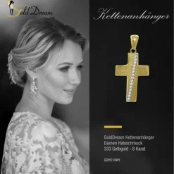 GoldDream Kettenanhänger Kreuz Zirkonia 333 Gold Anhänger Echtschmuck GDH514WY